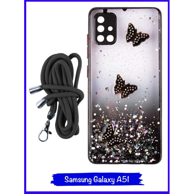 Чехол дизайнерский для Samsung Galaxy A51. Черные бабочки.