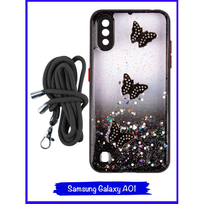 Чехол дизайнерский для Samsung Galaxy A01. Черные бабочки.