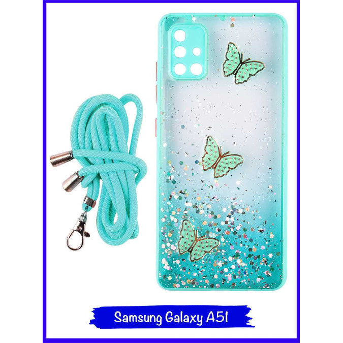 Чехол дизайнерский для Samsung Galaxy A51. Бирюзовые бабочки.