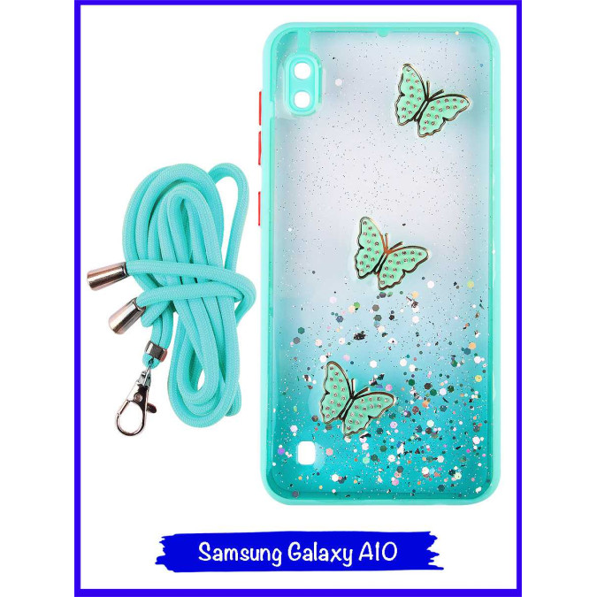 Чехол дизайнерский для Samsung Galaxy A10. Бирюзовые бабочки.