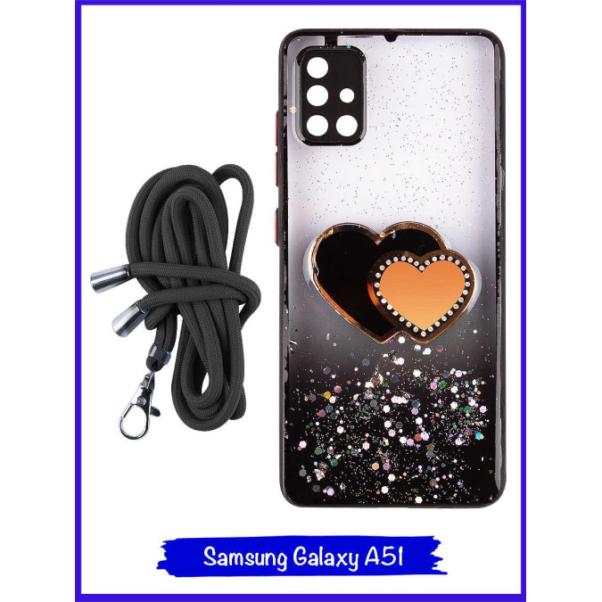 Чехол дизайнерский для Samsung Galaxy A51. Черные сердца.