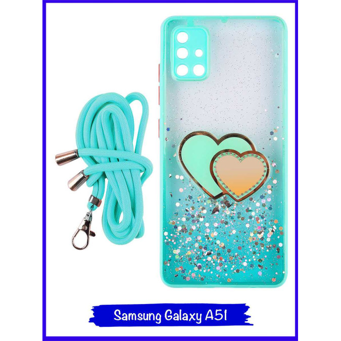 Чехол дизайнерский для Samsung Galaxy A51. Бирюзовые сердца.