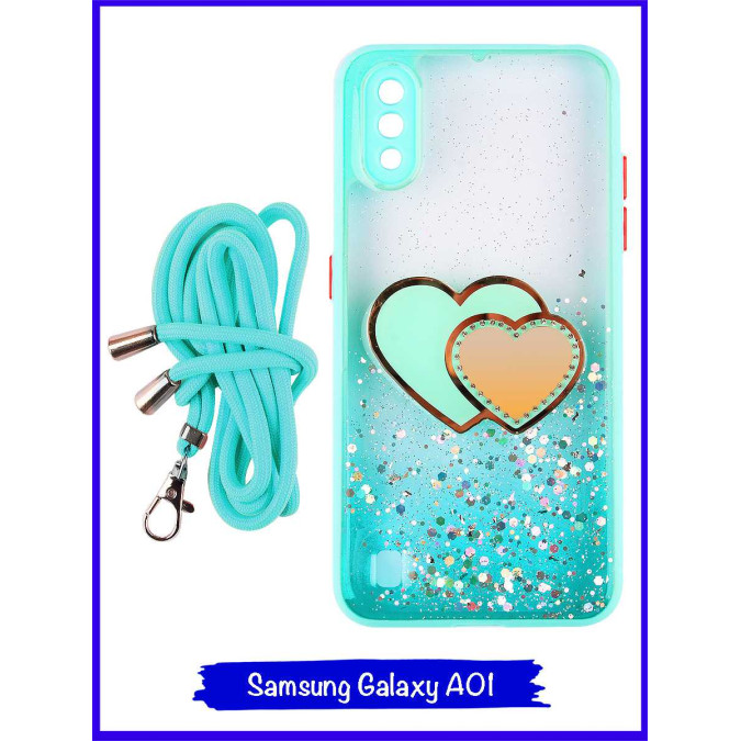 Чехол дизайнерский для Samsung Galaxy A01. Бирюзовые сердца.