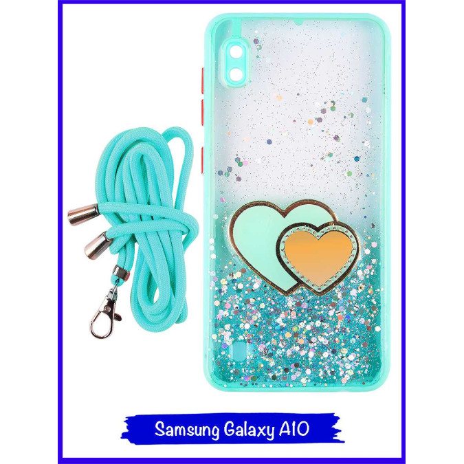 Чехол дизайнерский для Samsung Galaxy A10. Бирюзовые сердца.