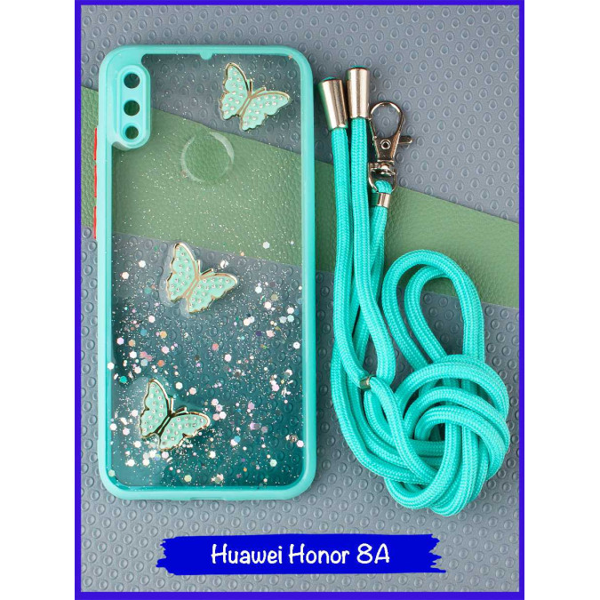 Чехол дизайнерский для Huawei Honor 8A / Huawei Y6s (2019) / Huawei Y6 Prime (2019). Бирюзовые бабочки.