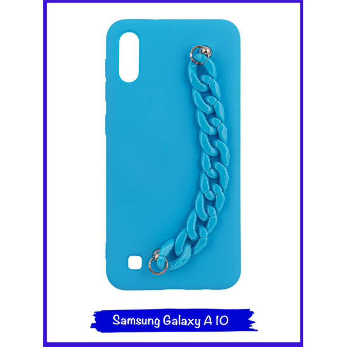 Чехол дизайнерский для Samsung Galaxy A10. Голубой. Цепь пластик.