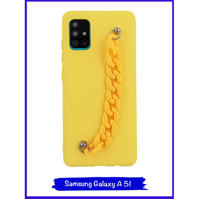 Чехол дизайнерский для Samsung Galaxy A51. Желтый. Цепь пластик.