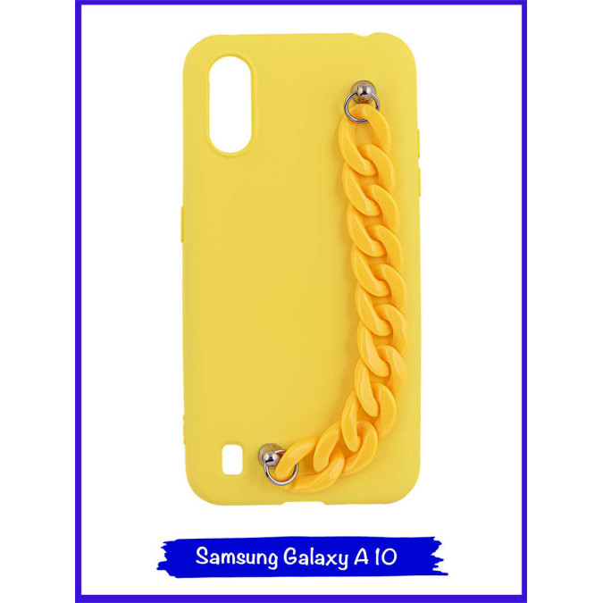 Чехол дизайнерский для Samsung Galaxy A10. Желтый. Цепь пластик.