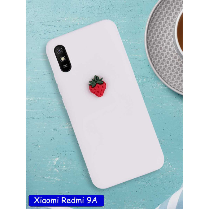 Чехол дизайнерский для Xiaomi Redmi 9A. Белый. Клубника.