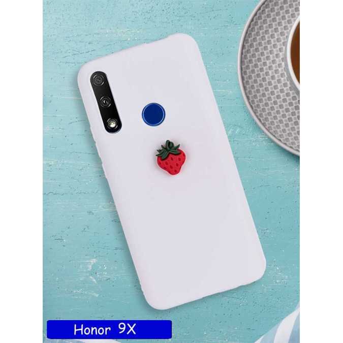 Чехол дизайнерский для Huawei Honor 9X / Huawei P Smart Z / Huawei Y9 Prime 2019. Белый. Клубника.