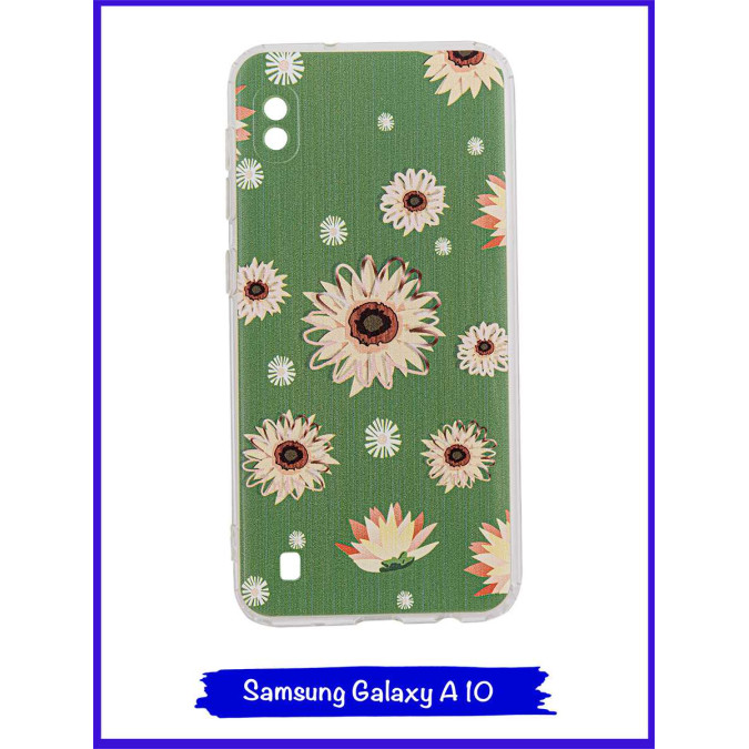 Чехол дизайнерский для Samsung Galaxy A10. Желтые на зеленом.