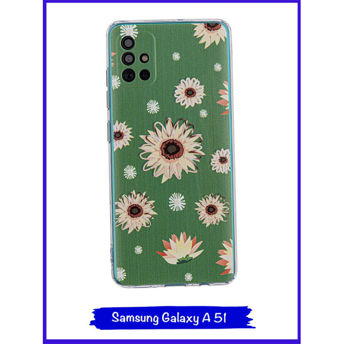 Чехол дизайнерский для Samsung Galaxy A51. Желтые на зеленом.